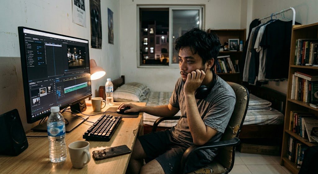 Cặm cụi dựng video đến tận khuya